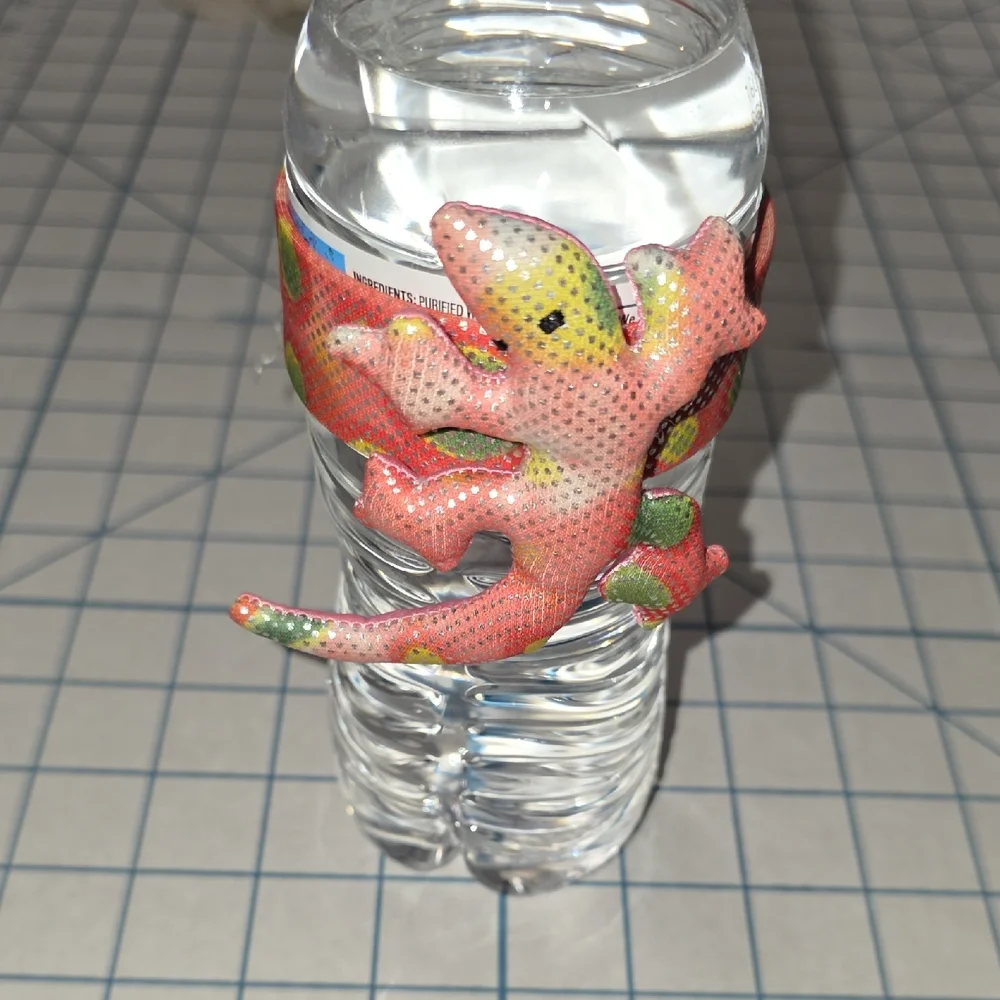 Sparkly Gecko Slap Bracelet 2010 Pink Green Yellow Silver, Poof Slinky Preloved‎